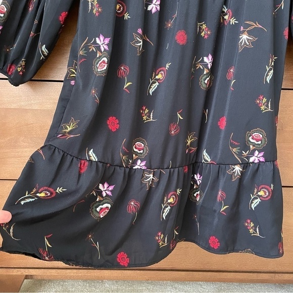 Old Navy Dark Romantic Floral Boho Dress with Tassel Neckline Medium Tiered - Picture 7 of 12